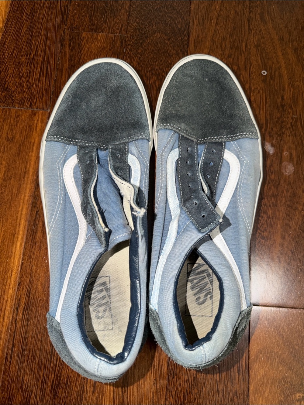Vans Men’s Low-Top Sneakers in Light Blue, Black and White NO LACES